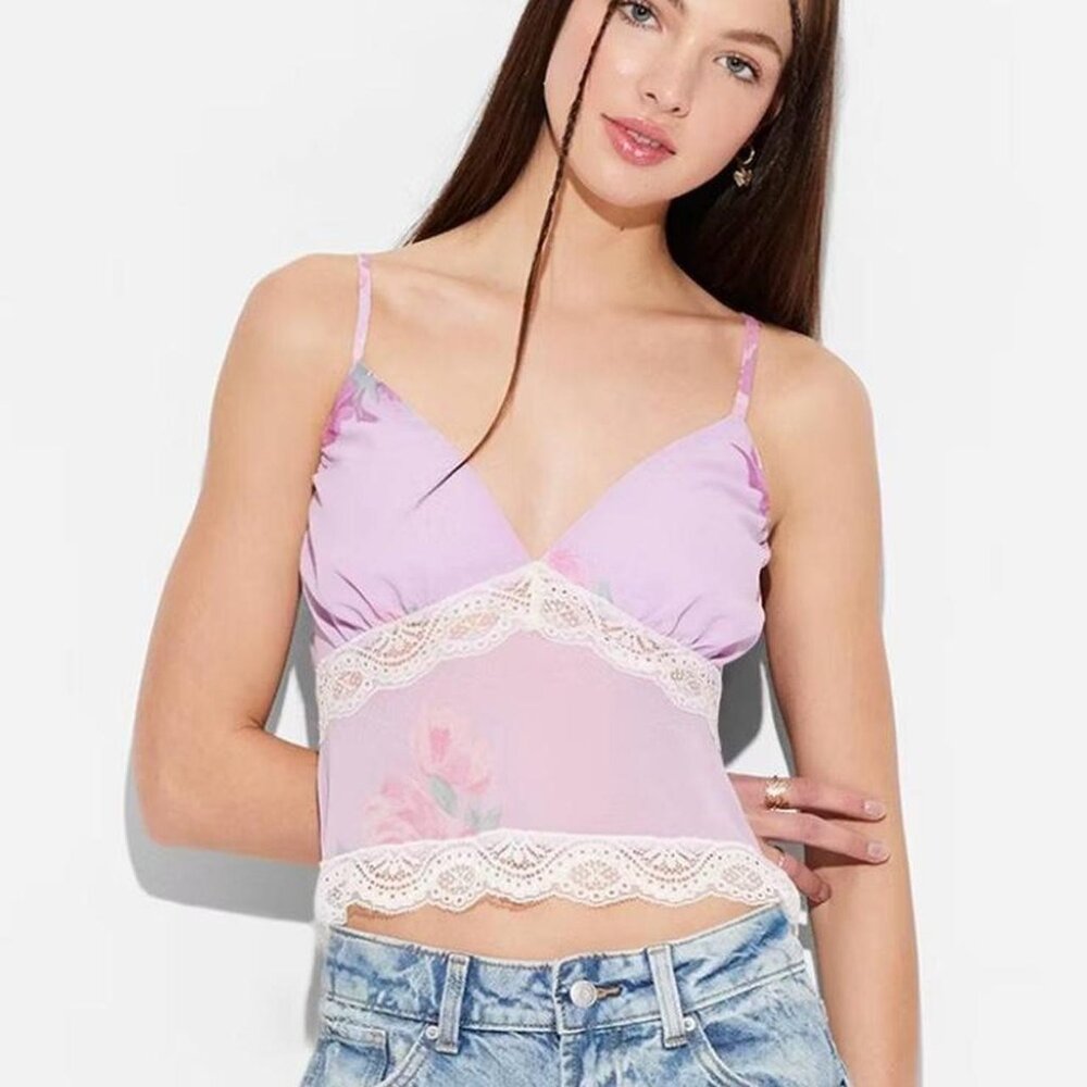 Wild Fable Women's Floral Lace Trim Camisole‎ Babydoll Fairy Y2K Lace